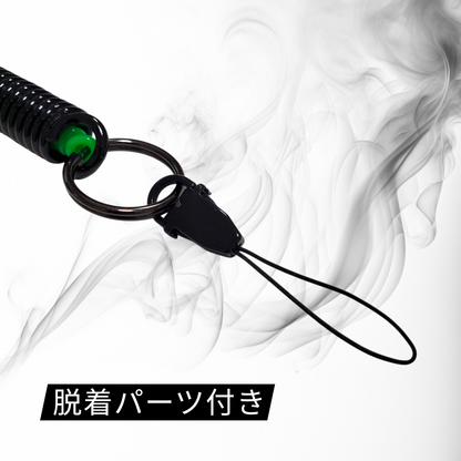 【日本製】二重コイルデザイン キーホルダーストラップ 伸縮 落下防止 紛失防止 スプリングコード 鍵・パスケース対応 ブラック×クリアブルー | BeyonMind
