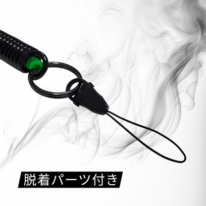 【日本製】二重コイルデザイン キーホルダーストラップ 伸縮 落下防止 紛失防止 スプリングコード 鍵・パスケース対応 ブラック×クリアブルー | BeyonMind - BeyonMind